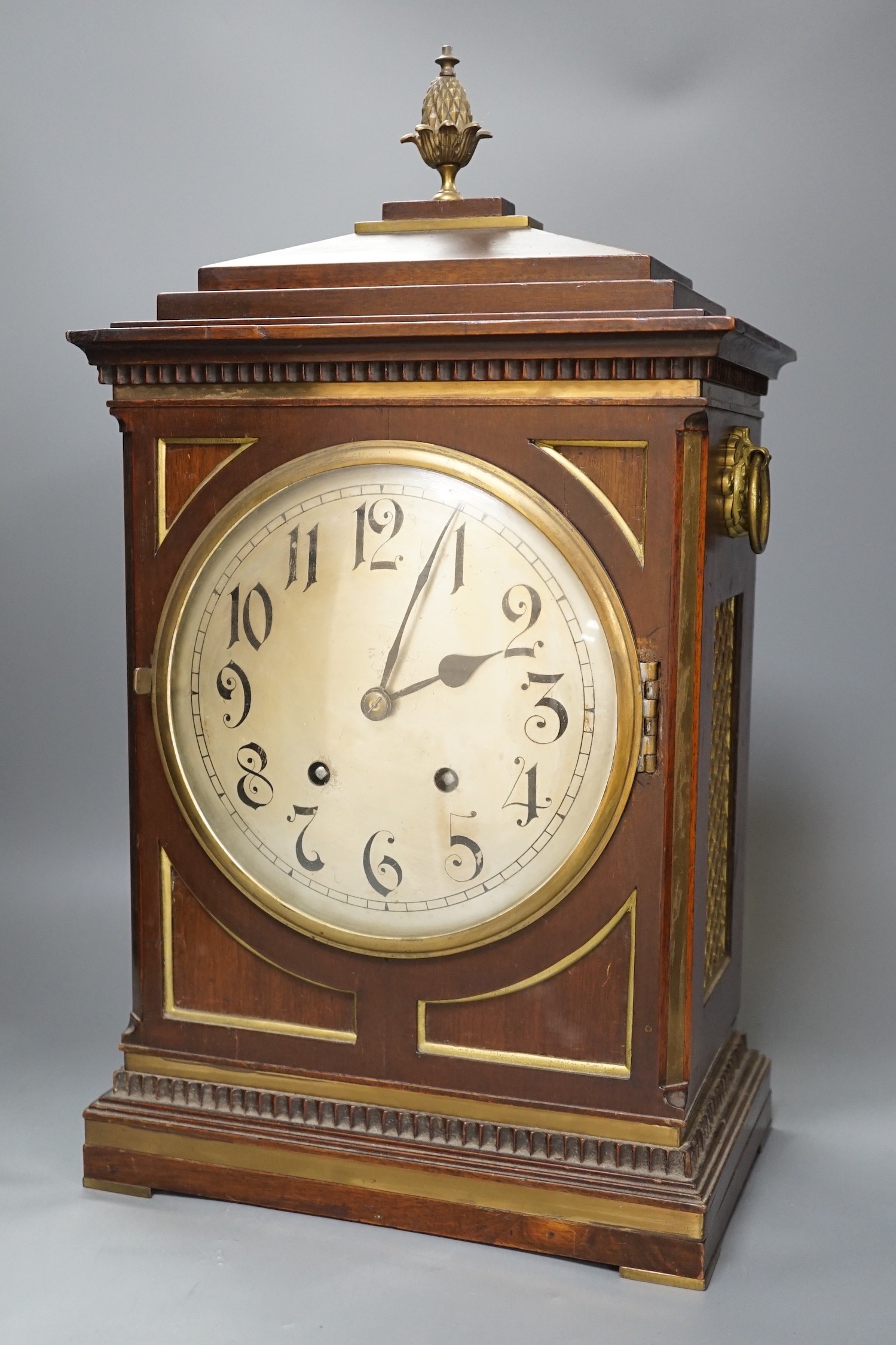 A Regency style mahogany bracket clock, pendulum, no key. 50cm